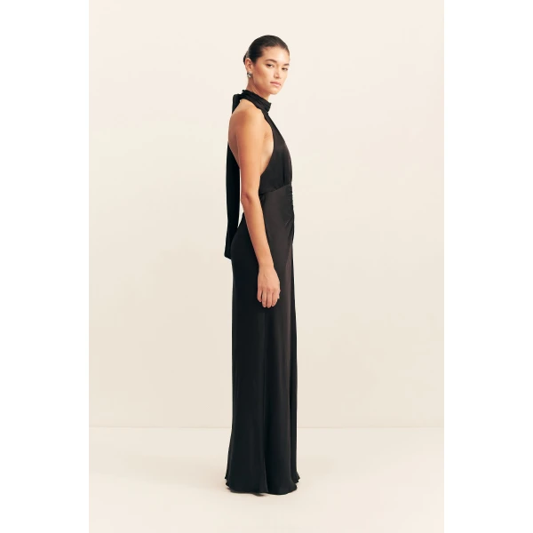 Halter neck maxi dress in black in a LENZING ™ ECOVERO ™ Viscose with a luxurious matte finish.