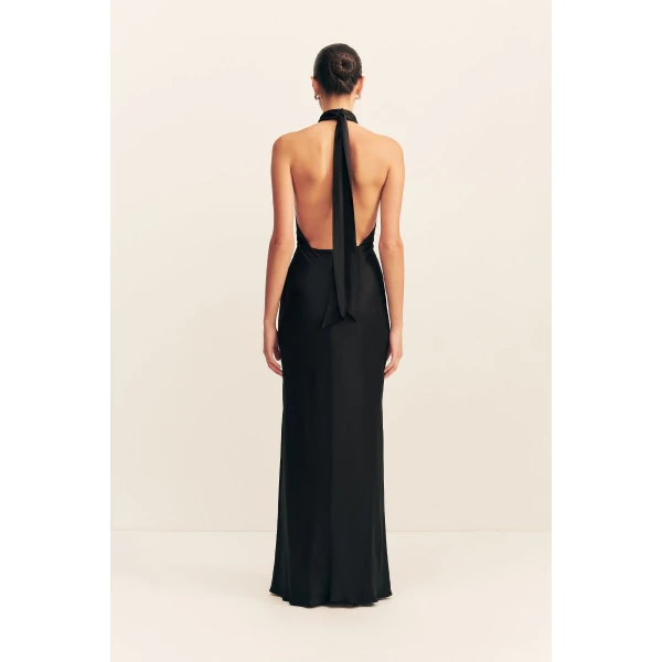 Halter neck maxi dress in black in a LENZING ™ ECOVERO ™ Viscose with a luxurious matte finish.