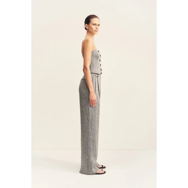 Strapless button up bodice in a herringbone pure linen.