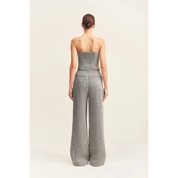Strapless button up bodice in a herringbone pure linen.