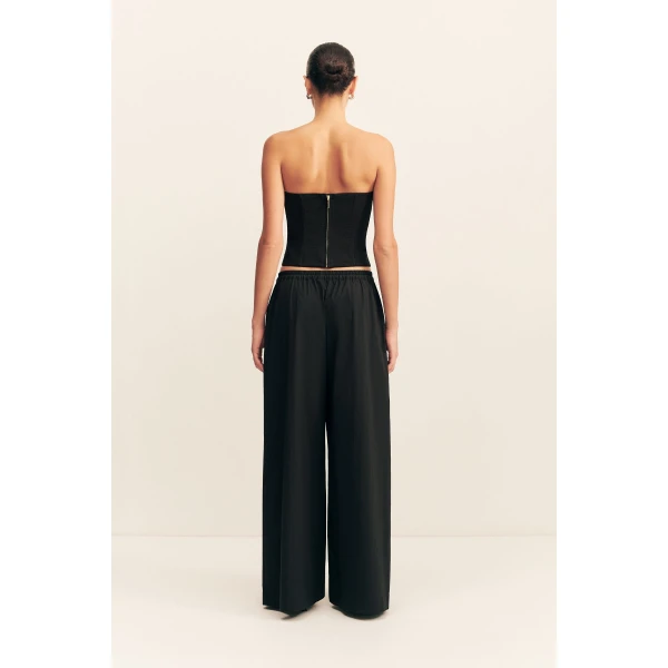 Strapless panelled corset in black in a textured ottoman viscose.