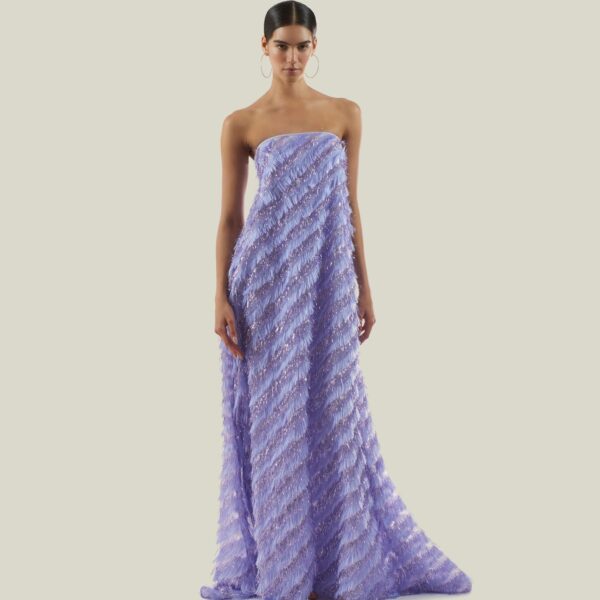 Luxury Taller Marmo dress in satin with feather trim – shop Coveti