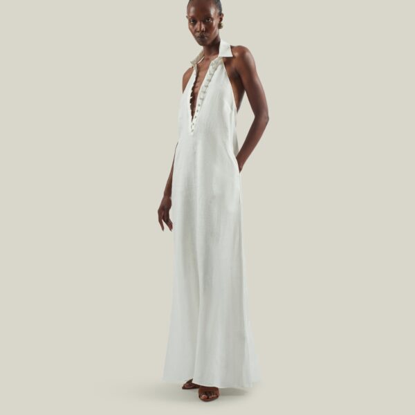 Luxury Taller Marmo dress in satin with feather trim – shop Coveti