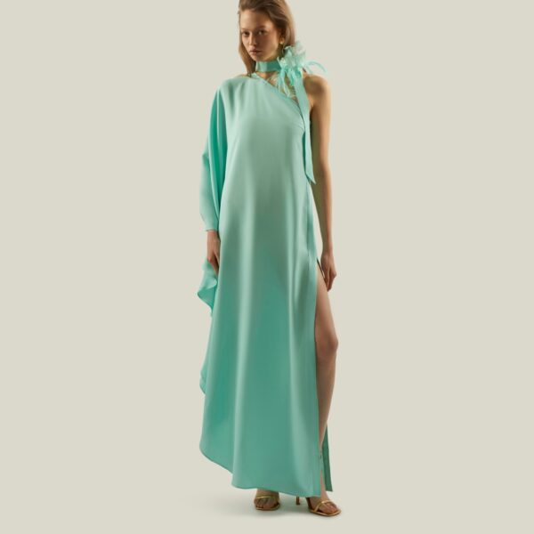 Luxury Taller Marmo dress in satin with feather trim – shop Coveti