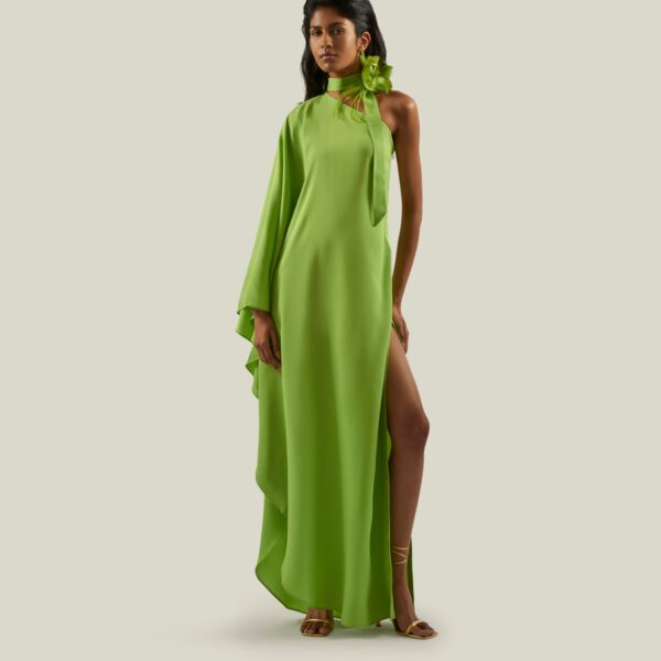 Luxury Taller Marmo dress in satin with feather trim – shop Coveti