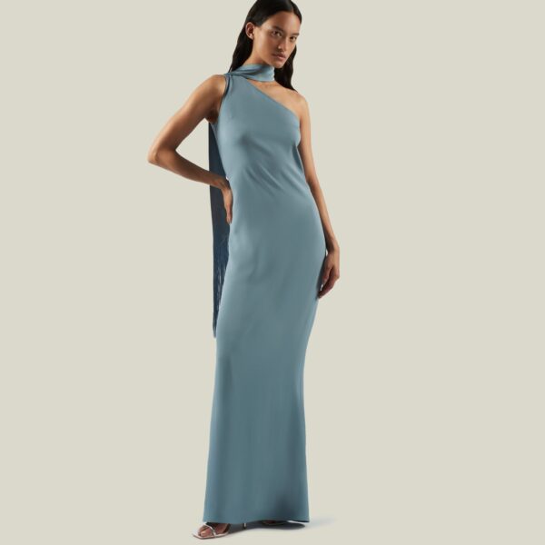 Luxury Taller Marmo dress in satin with feather trim – shop Coveti