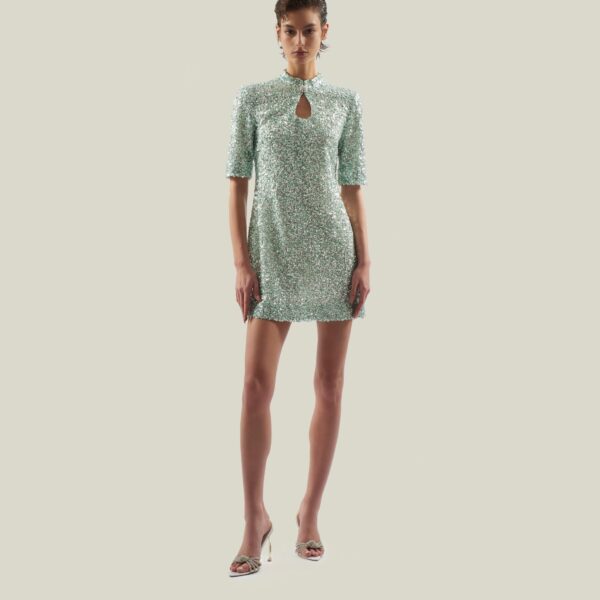 Luxury Taller Marmo dress in satin with feather trim – shop Coveti