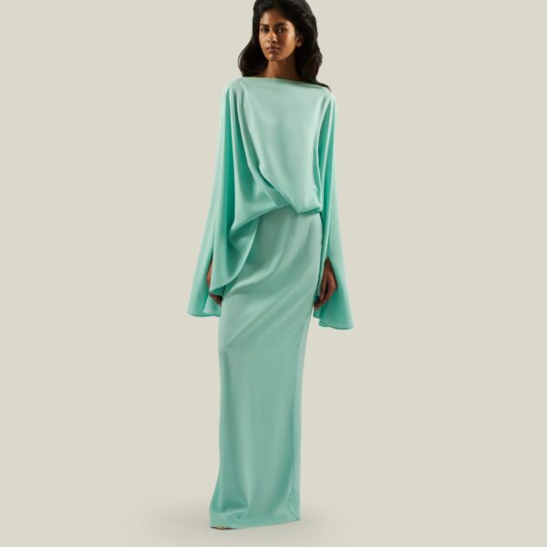 Luxury Taller Marmo dress in satin with feather trim – shop Coveti