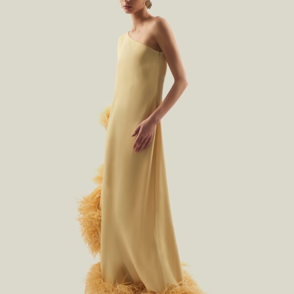 carpet Taller Marmo gown with feather detail – Coveti