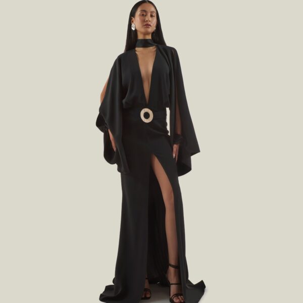 Luxury Taller Marmo dress in satin with feather trim – shop Coveti