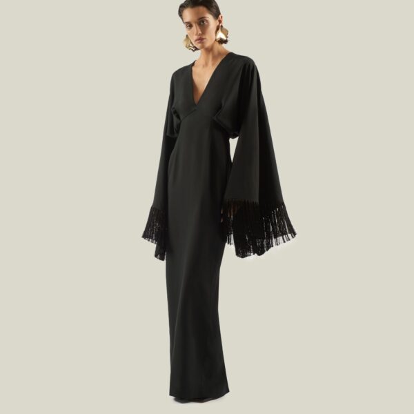 Luxury Taller Marmo dress in satin with feather trim – shop Coveti