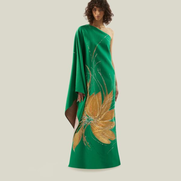Luxury Taller Marmo dress in satin with feather trim – shop Coveti