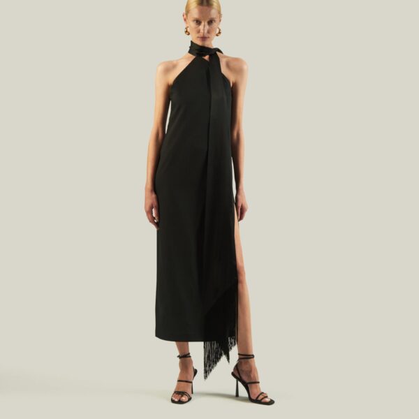 Luxury Taller Marmo dress in satin with feather trim – shop Coveti