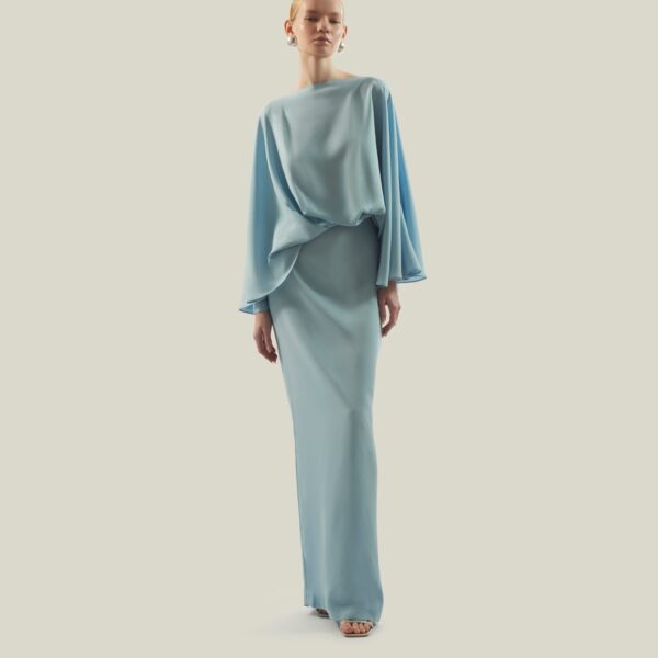 Luxury Taller Marmo dress in satin with feather trim – shop Coveti
