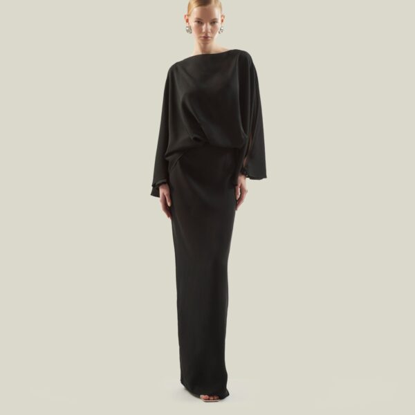 Luxury Taller Marmo dress in satin with feather trim – shop Coveti