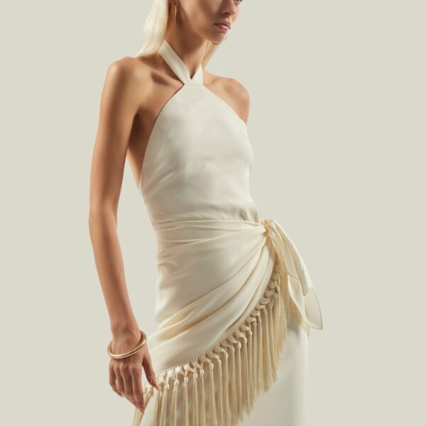 carpet Taller Marmo gown with feather detail – Coveti