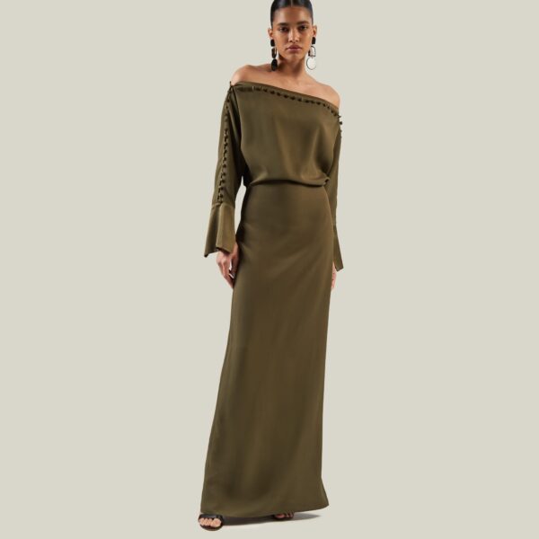 Luxury Taller Marmo dress in satin with feather trim – shop Coveti