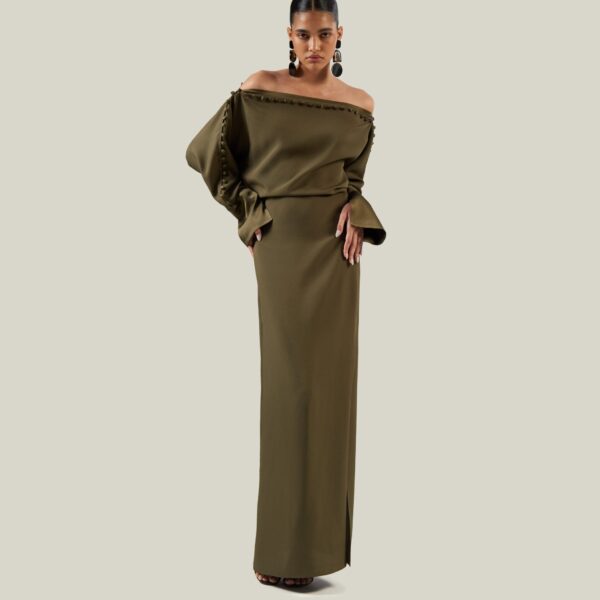 carpet Taller Marmo gown with feather detail – Coveti