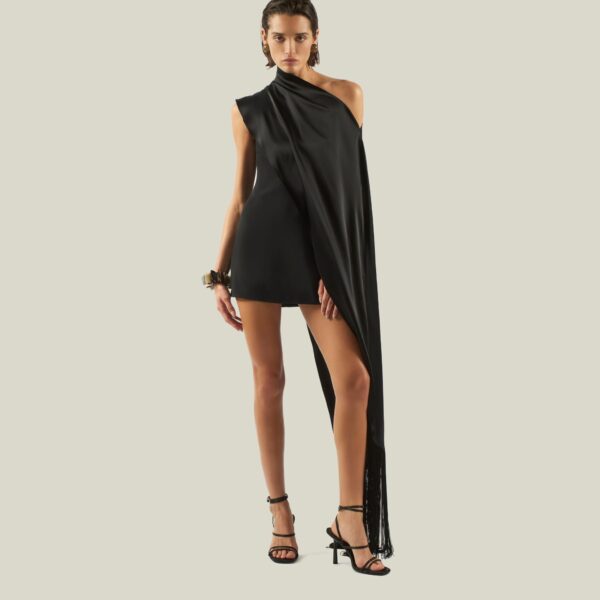 Luxury Taller Marmo dress in satin with feather trim – shop Coveti
