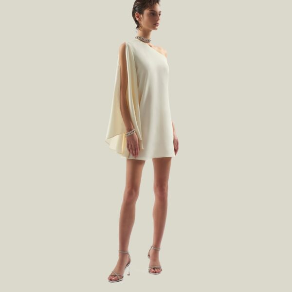 Luxury Taller Marmo dress in satin with feather trim – shop Coveti