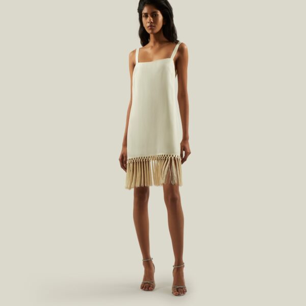 Luxury Taller Marmo dress in satin with feather trim – shop Coveti
