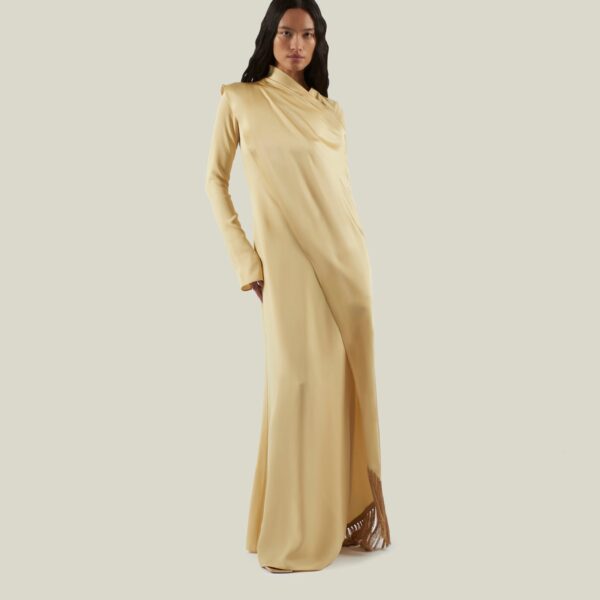 Luxury Taller Marmo dress in satin with feather trim – shop Coveti