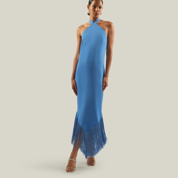 Luxury Taller Marmo dress in satin with feather trim – shop Coveti