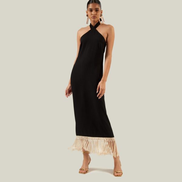 Luxury Taller Marmo dress in satin with feather trim – shop Coveti
