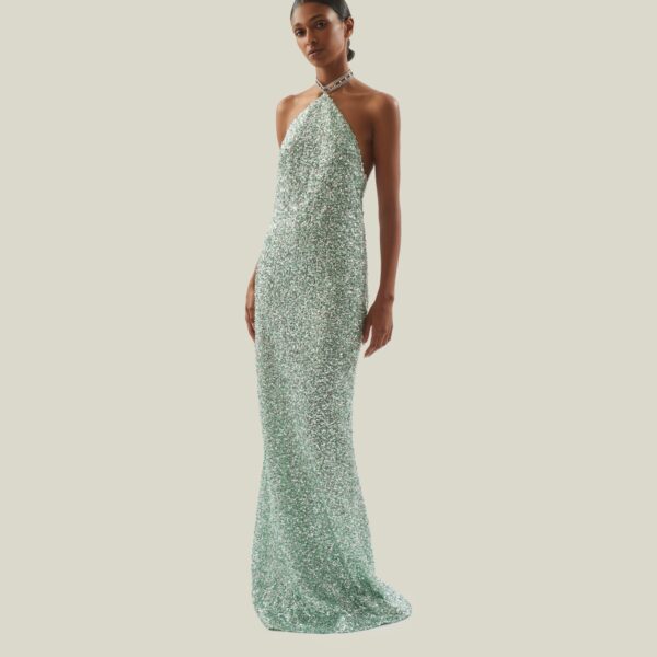 Luxury Taller Marmo dress in satin with feather trim – shop Coveti