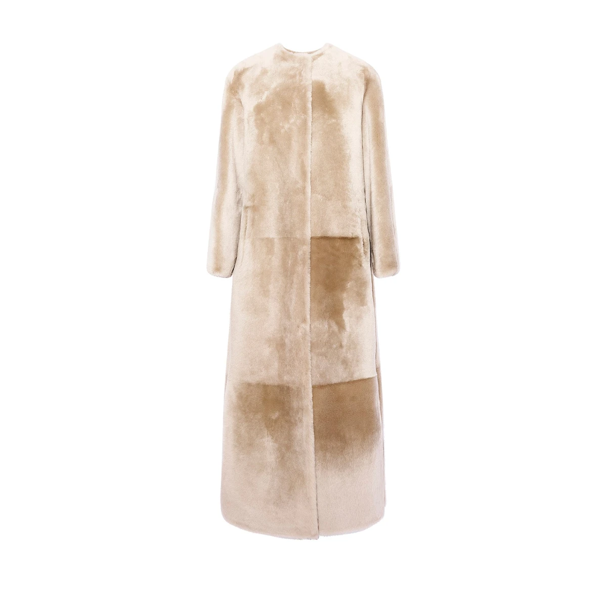 Woman wearing Yves Salomon shearling fur coat – luxury outerwear at Coveti