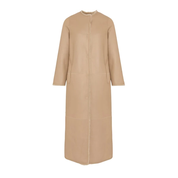 Extra long draped lambskin shearling coat