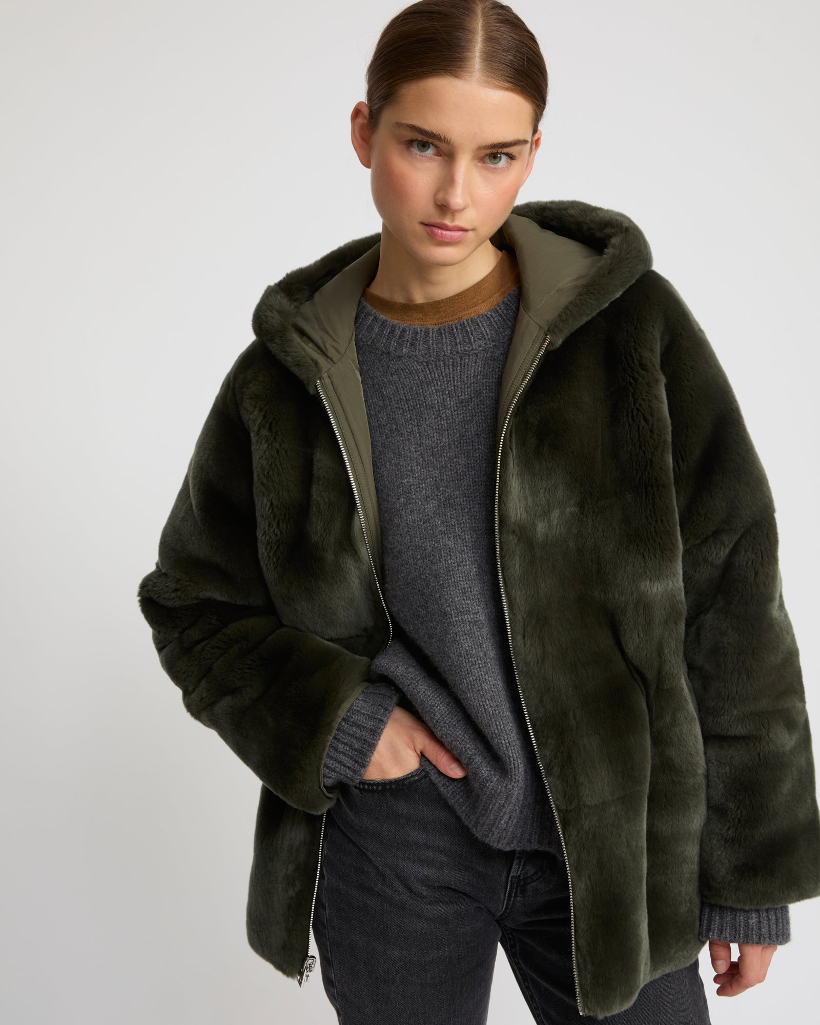 ジャケット・アウター THINK FUR Taffta reversible Long Coat Yves Salomon Black Coat | Luxury Fur Collection | Coveti