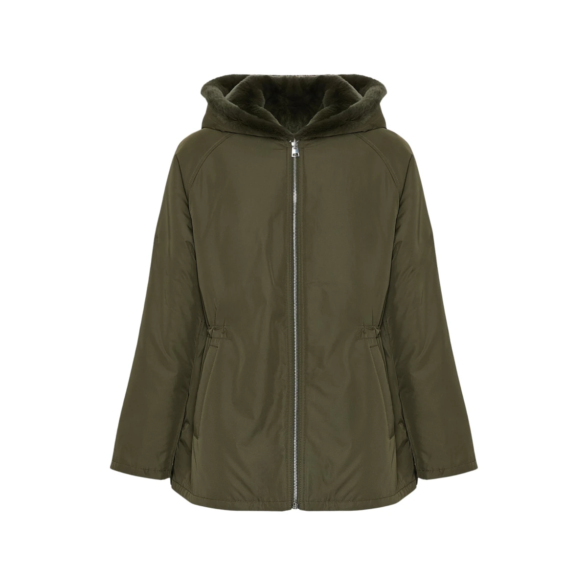 Reversible hooded jacket in rabbit rex fur and technical fabric - Image 1