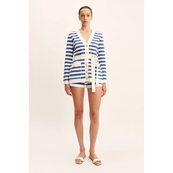 Posse Ari Cardigan - Blue Stripe – sustainable Knitwear in Blue from Australian designer at Coveti.