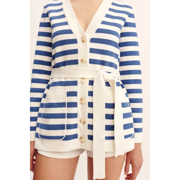 Posse Ari Cardigan - Blue Stripe – sustainable Knitwear in Blue from Australian designer at Coveti.