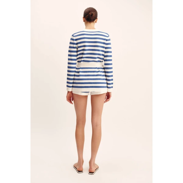 Posse Ari Cardigan - Blue Stripe – sustainable Knitwear in Blue from Australian designer at Coveti.