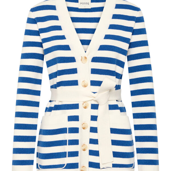 Ari Cardigan - Blue Stripe by Posse the Label ‚Äì luxury knitwear in Blue available at Coveti