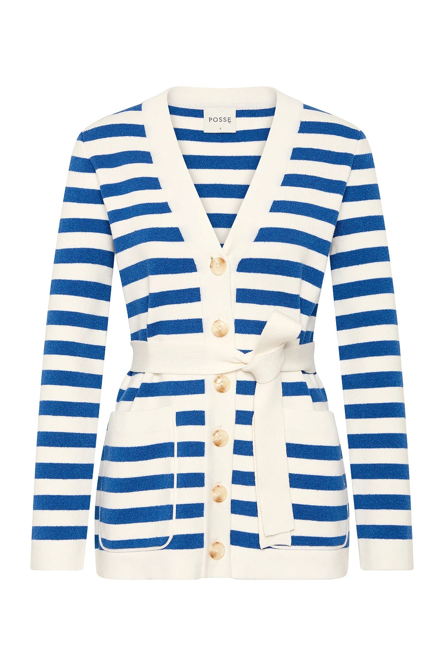 Posse Ari Cardigan - Blue Stripe – Minimalist Sustainable Knitwear | Coveti Ari Cardigan - Blue Stripe by Posse the Label ‚Äì luxury knitwear in Blue available at Coveti