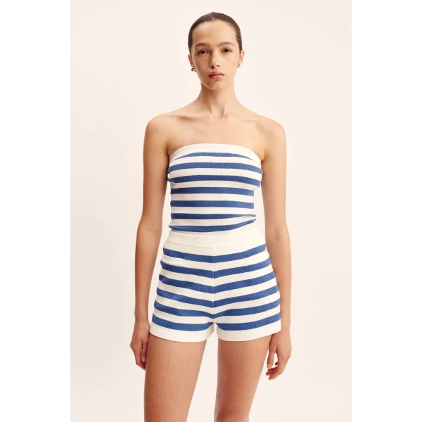 Posse Ari Strapless Top - Blue Stripe – sustainable Tops in Blue from Australian designer at Coveti.