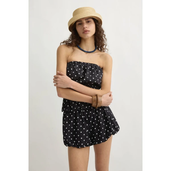 Posse Aurelia Strapless Top - Black White Polka Dot – sustainable Tops in Black from Australian designer at Coveti.