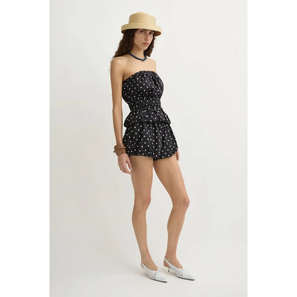 Posse Aurelia Strapless Top - Black White Polka Dot – sustainable Tops in Black from Australian designer at Coveti.
