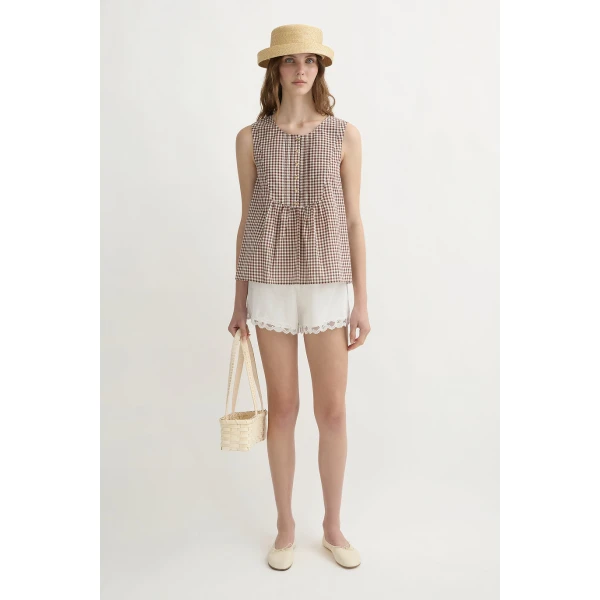 Posse Callie Blouse - Petite Mocha Gingham – sustainable Tops in Brown from Australian designer at Coveti.