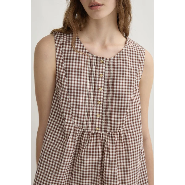 Posse Callie Blouse - Petite Mocha Gingham – sustainable Tops in Brown from Australian designer at Coveti.