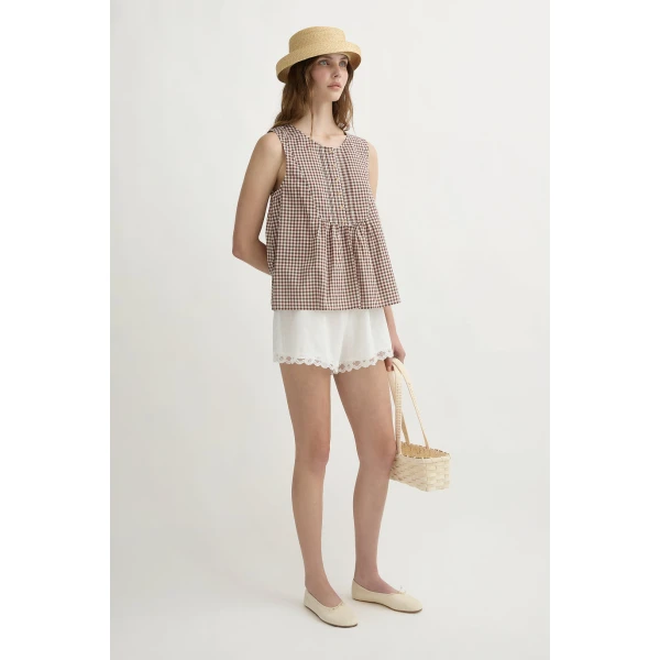 Posse Callie Blouse - Petite Mocha Gingham – sustainable Tops in Brown from Australian designer at Coveti.