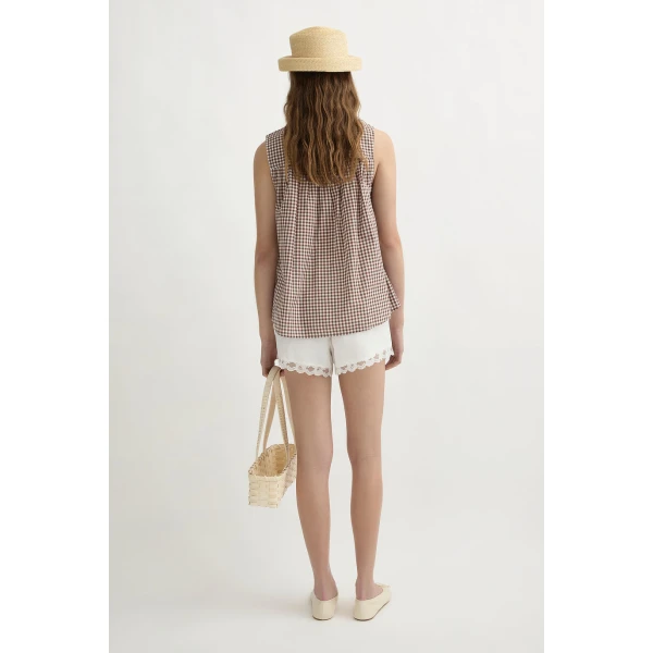 Posse Callie Blouse - Petite Mocha Gingham – sustainable Tops in Brown from Australian designer at Coveti.