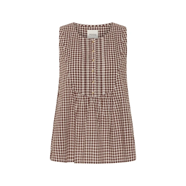 Callie Blouse - Petite Mocha Gingham by Posse the Label ‚Äì luxury tops in Brown available at Coveti