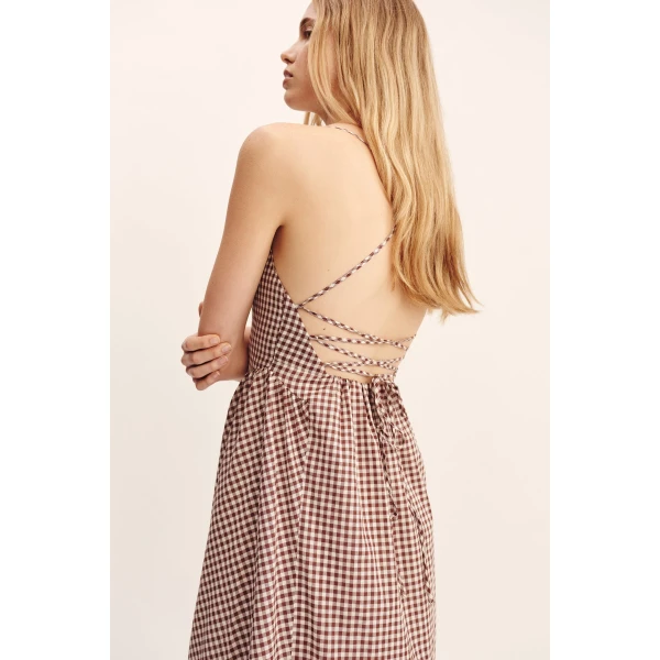 Posse Callie Dress - Petite Mocha Gingham – sustainable Dresses in Brown from Australian designer at Coveti.