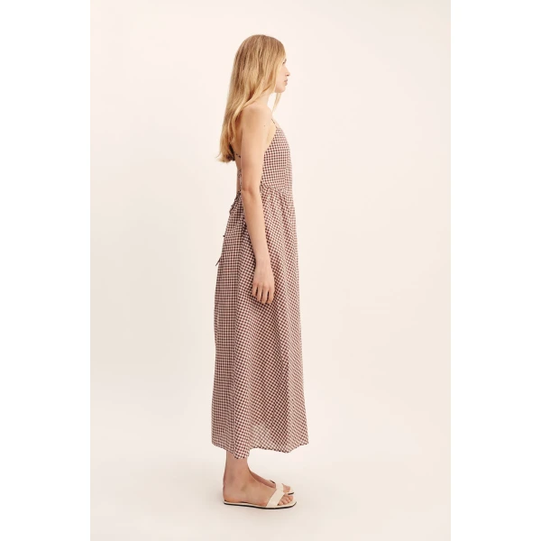 Posse Callie Dress - Petite Mocha Gingham – sustainable Dresses in Brown from Australian designer at Coveti.