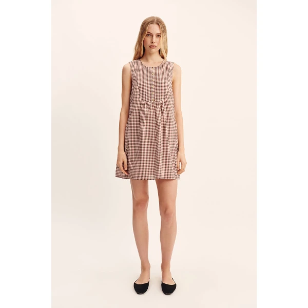 Posse Callie Shift Dress - Petite Mocha Gingham – sustainable Dresses in Brown from Australian designer at Coveti.