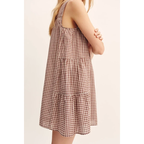 Posse Callie Shift Dress - Petite Mocha Gingham – sustainable Dresses in Brown from Australian designer at Coveti.